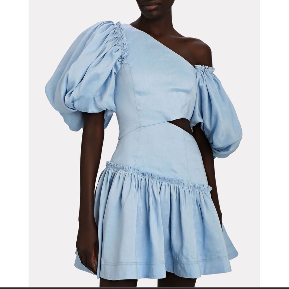 Aje Chateau puff sleeve mini dress blue